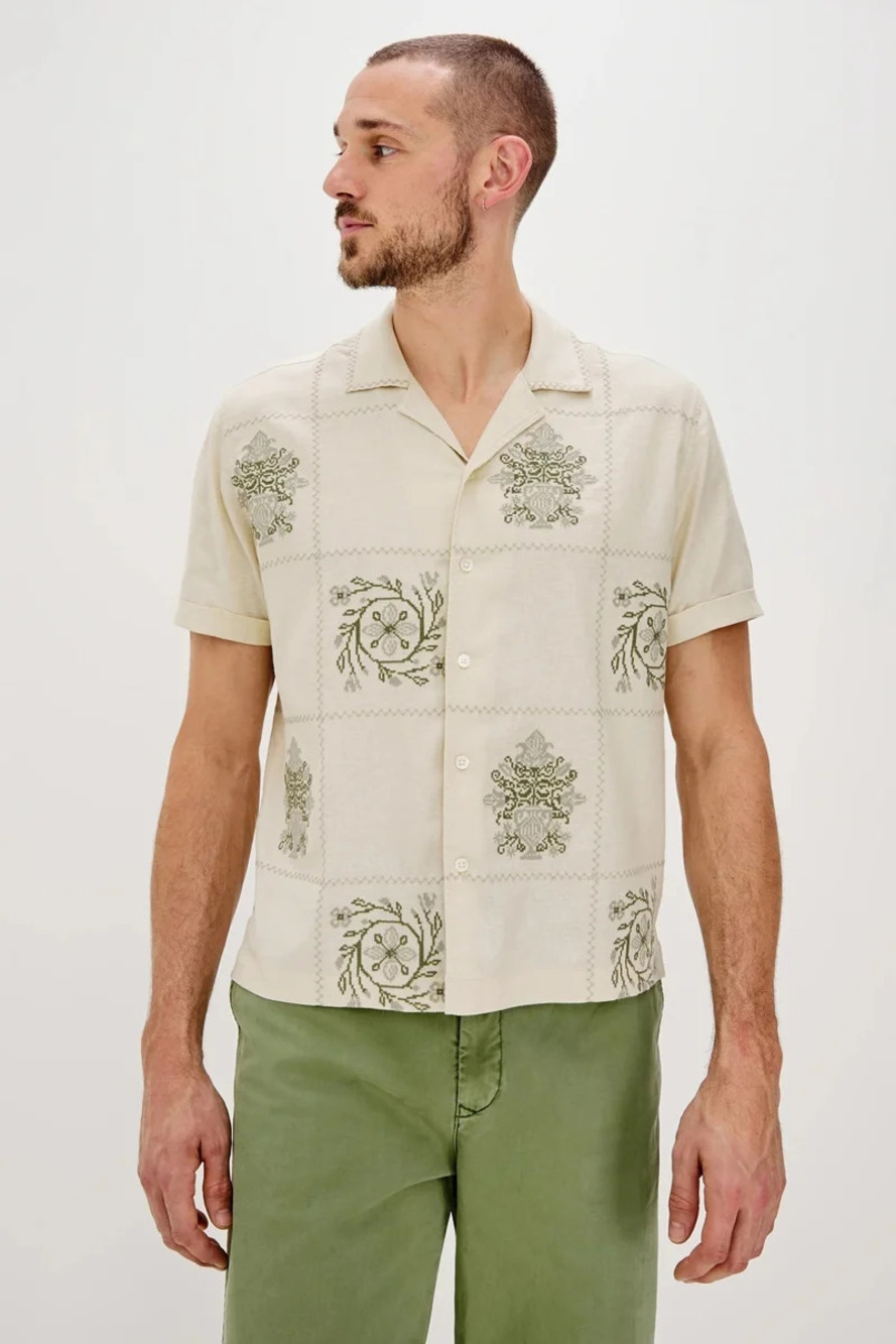 Rails Cream Quilt Squares Patchwork Embroidered Shirt/55827
